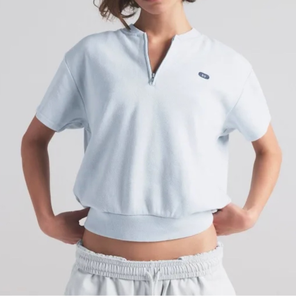 SKIMS lightweight fleece half zip Frost blue L short sleeve NWT (SK0215)